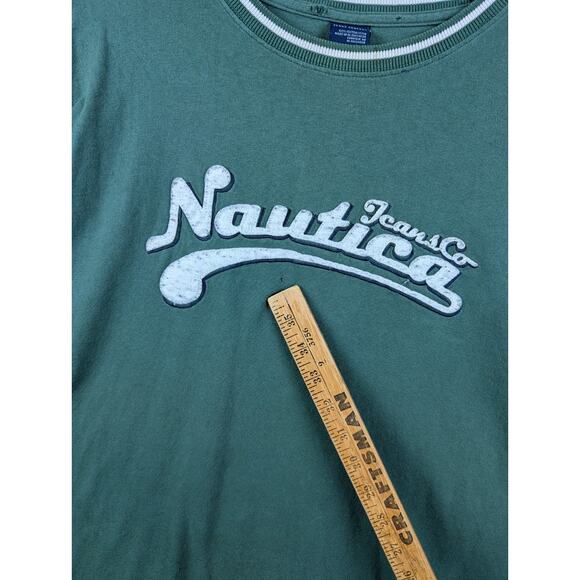 Nautica Jeans Vintage Y2K Embroidered Script Ringer Distressed T-shirt Large - Picture 4 of 9